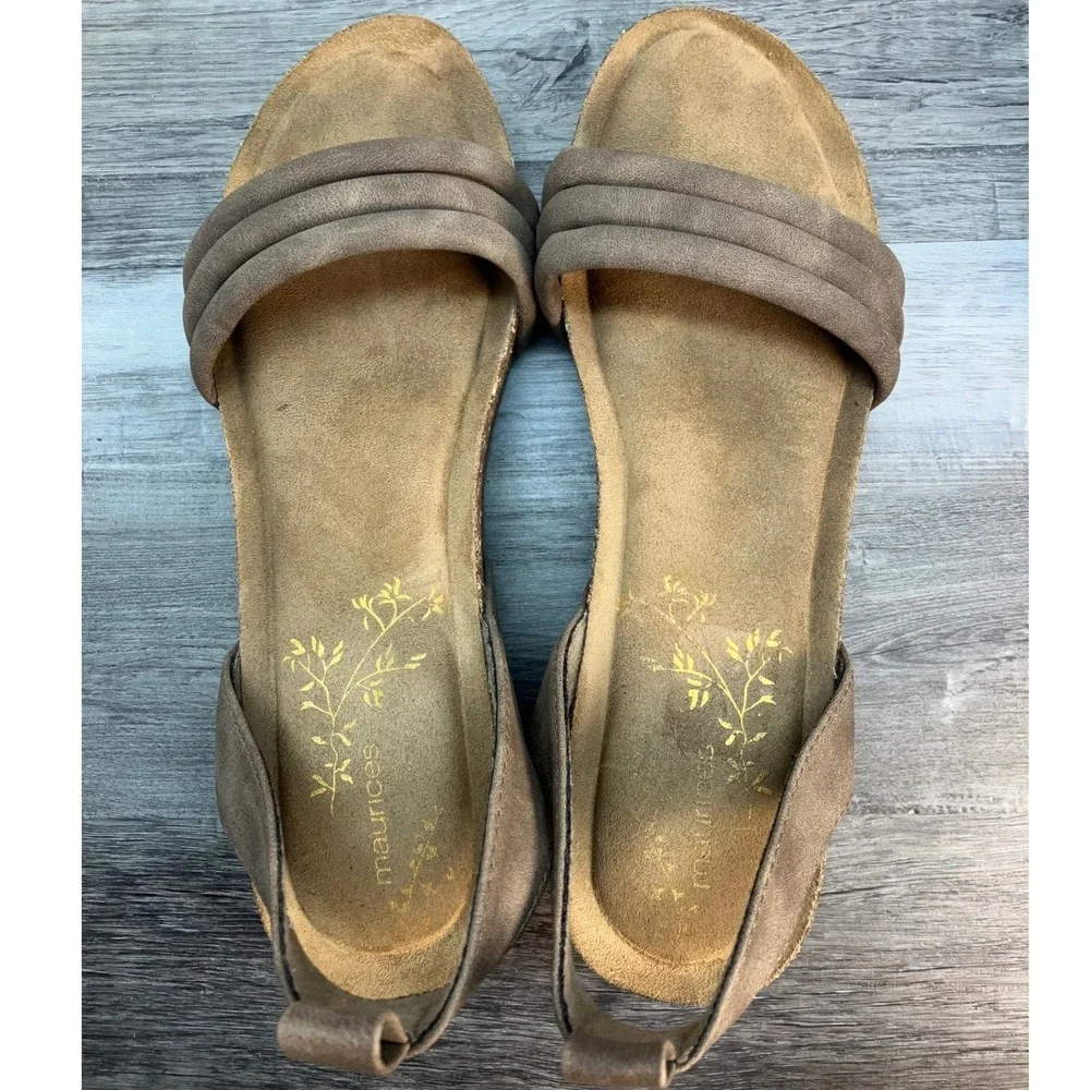Maurices Cami Comfort Wedge Sandals Taupe Brown Puffy Strap Slingback 10M